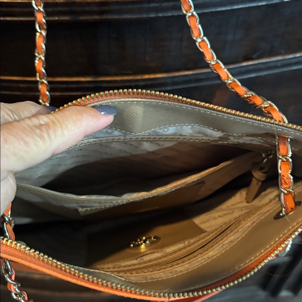 DKNY Gold Chain Vibrant Orange Shoulder Bag - Picture 5 of 5